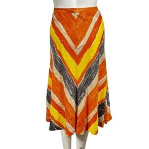 Jones New York Linen Colorful Midi Skirt 14 Geometric‎ Zip Lined Boho Retro 70s
